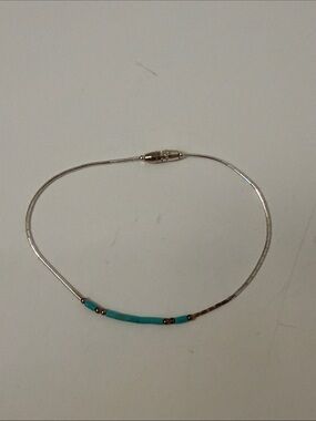 BRACELET LIQUID STERLING SILVER TURQUOISE BLUE BEADS 8”